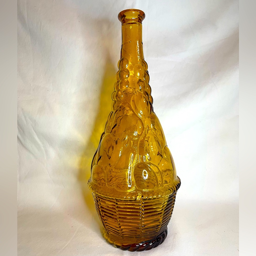 Vintage MCM Tall Amber Empoli Fruit Grapes Genie Bottle Decanter